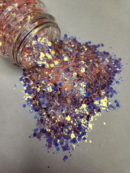 Peach Cobbler - Holographic & Iridescent Blue Glitter - 2oz